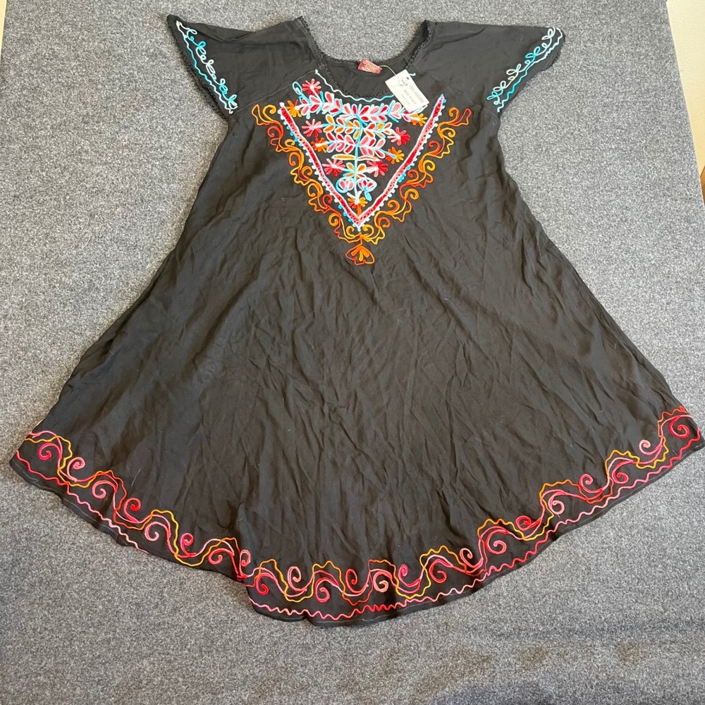 Star India Black Embroidered Boho Dress Size Medium/Large - Picture 7 of 9